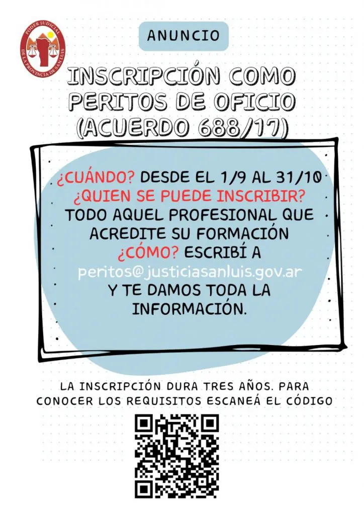 Inscripciones para actuar como perito judicial