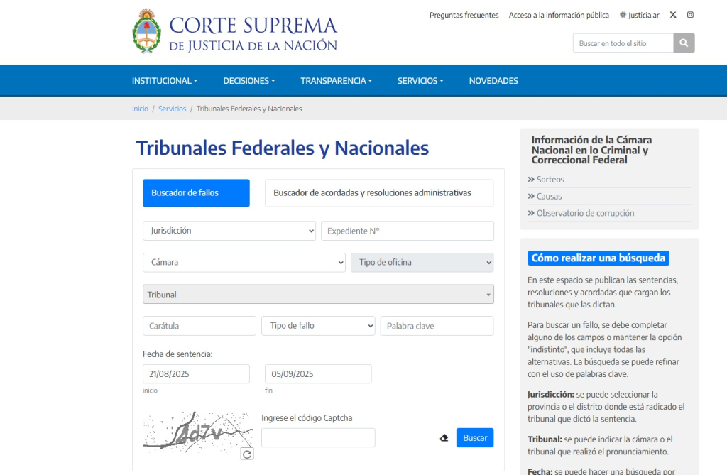 Buscador de fallos de Tribunales Federales y Nacionales