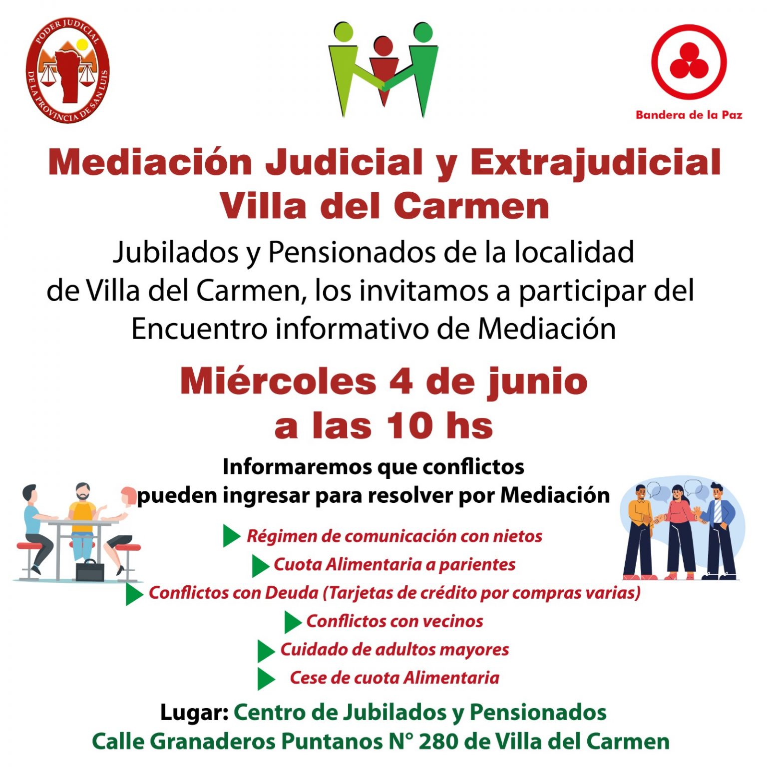 Encuentro informativo de mediación destinado a jubilados y pensionados